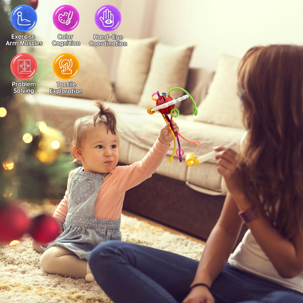 AiTuiTui Sensory Montessori Baby Toys , Toddler Learning Travel Toys for 18 Months Boy Girl Birthday Gifts, Soft Pull String Fidget Bath Toys for 18  24Months Infant Newborn