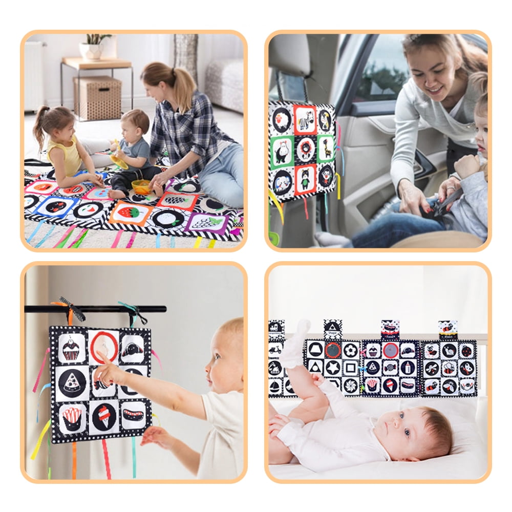 Baby Toys 0-6 Months, Tummy Time Crinkle Toys with Mirror, Black and White High Contrast Sensory Toys for 0-6-12-18 Months Infant Newborn