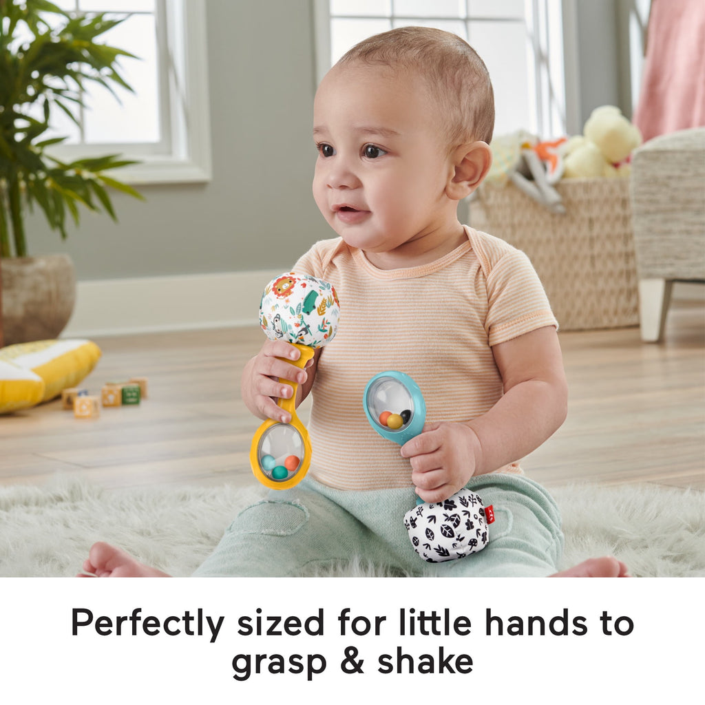 Fisher-Price Baby Rattle ‘n Rock Maracas Toys, Set of 2 for Infants 3+ Months, High Contrast
