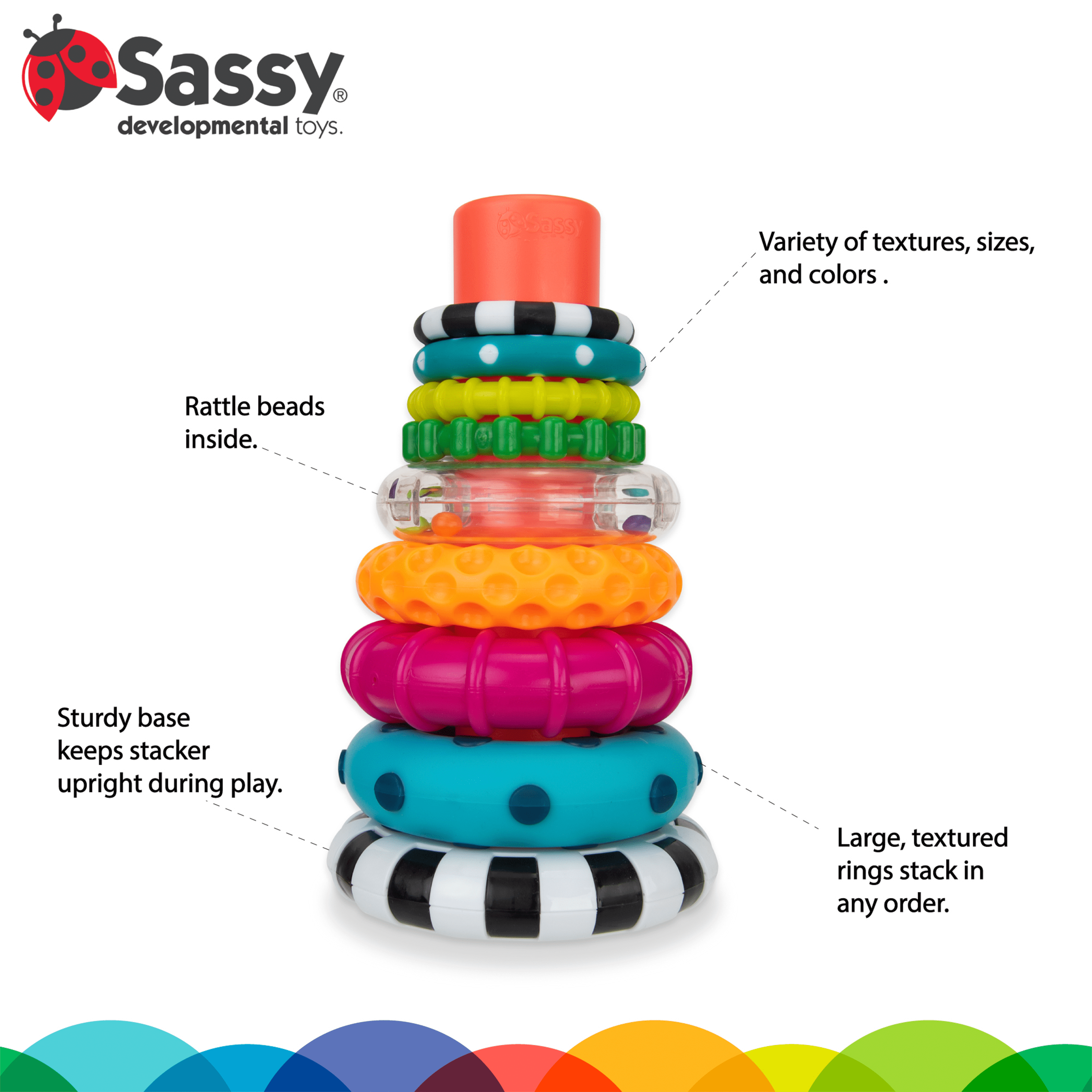 Sassy Stacks of Circles Stacking Ring STEM Learning Toy, 9 Piece Set, Ages 6 Months and Up
