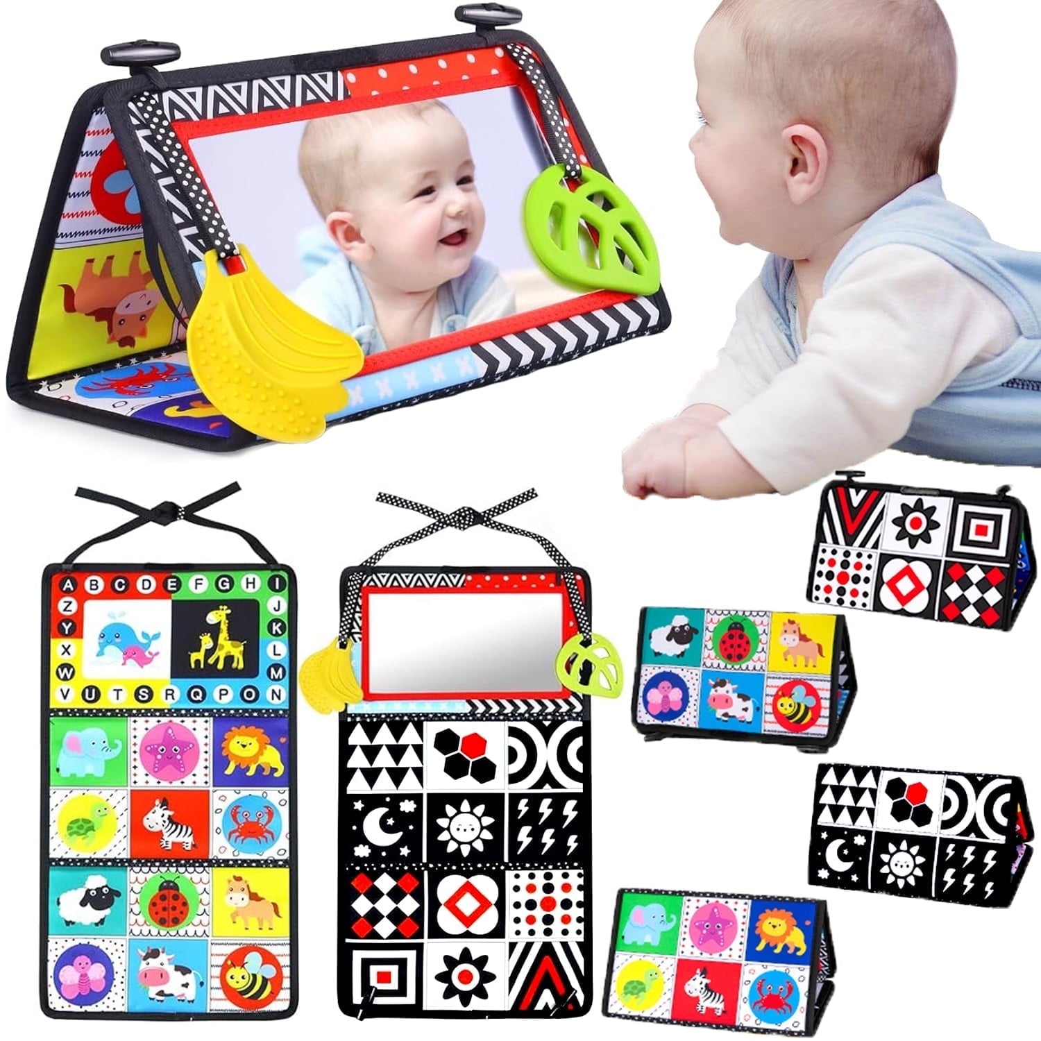 Tummy Play Time Baby Mirror Toys 0-6 Months, Infant Toys Newborn Toys 0-3 Months, Black and White High Contrast Toys for Babies 0 3 6 9 Months