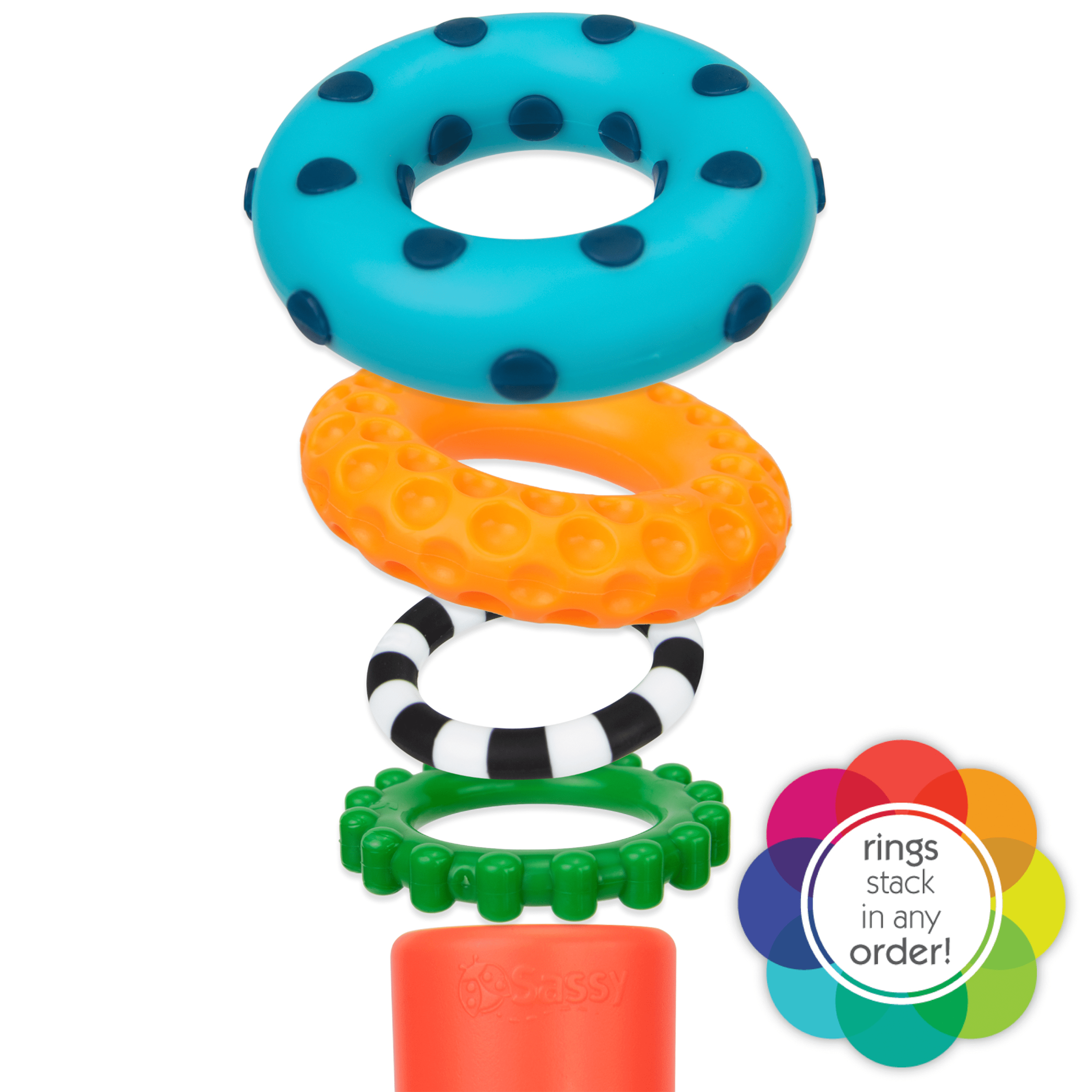 Sassy Stacks of Circles Stacking Ring STEM Learning Toy, 9 Piece Set, Ages 6 Months and Up