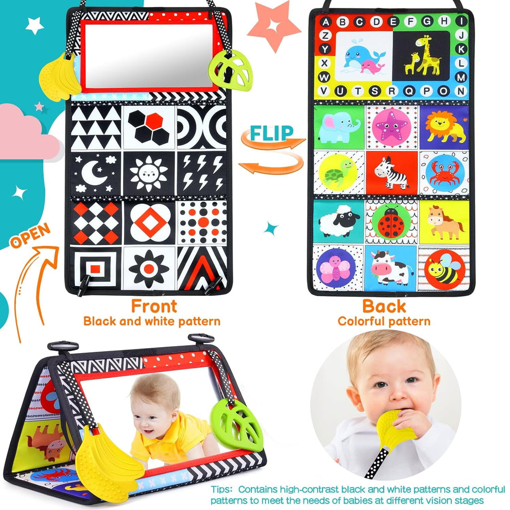 Tummy Play Time Baby Mirror Toys 0-6 Months, Infant Toys Newborn Toys 0-3 Months, Black and White High Contrast Toys for Babies 0 3 6 9 Months