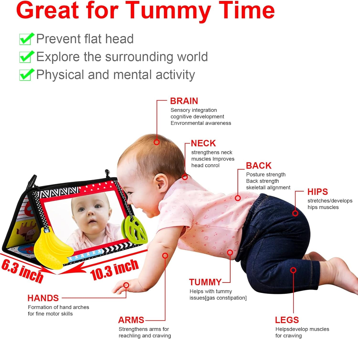 Tummy Play Time Baby Mirror Toys 0-6 Months, Infant Toys Newborn Toys 0-3 Months, Black and White High Contrast Toys for Babies 0 3 6 9 Months