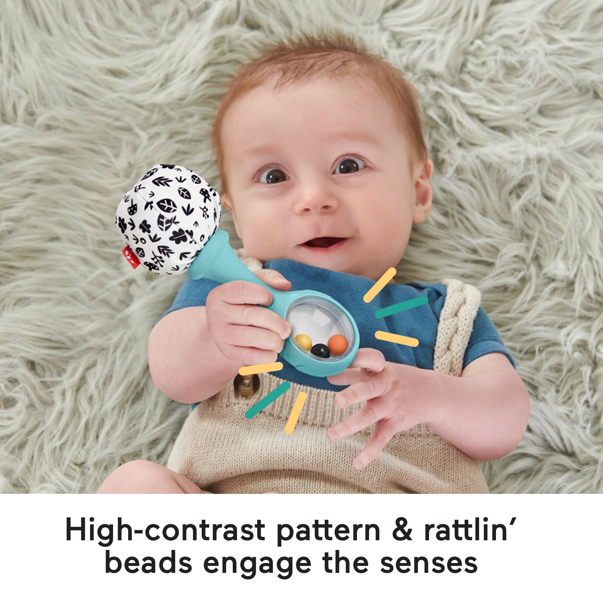 Fisher-Price Baby Rattle ‘n Rock Maracas Toys, Set of 2 for Infants 3+ Months, High Contrast