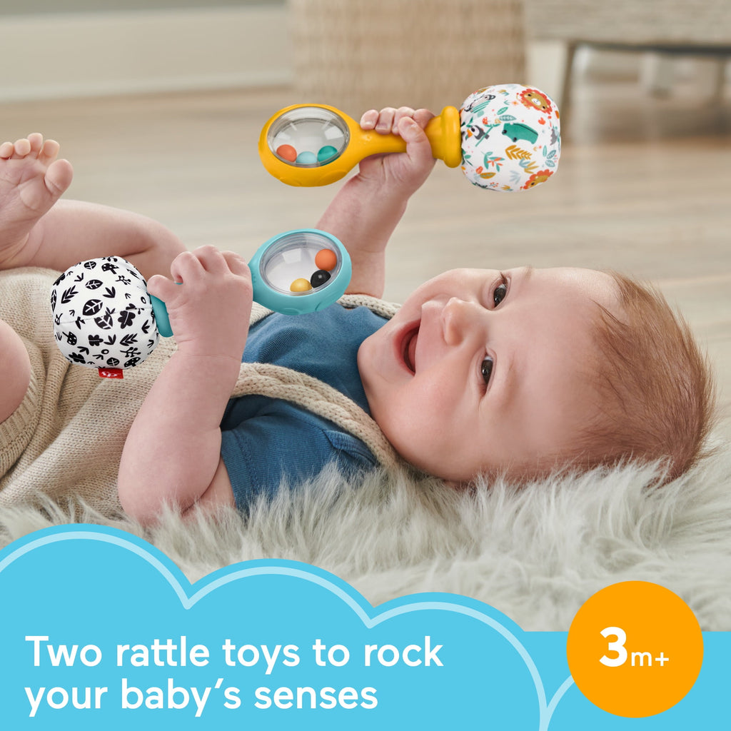 Fisher-Price Baby Rattle ‘n Rock Maracas Toys, Set of 2 for Infants 3+ Months, High Contrast