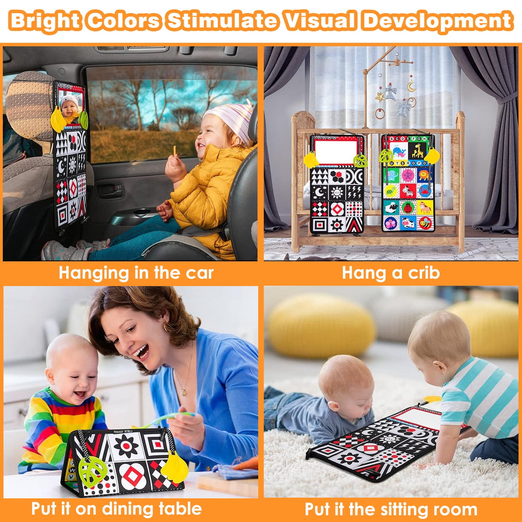 Tummy Play Time Baby Mirror Toys 0-6 Months, Infant Toys Newborn Toys 0-3 Months, Black and White High Contrast Toys for Babies 0 3 6 9 Months