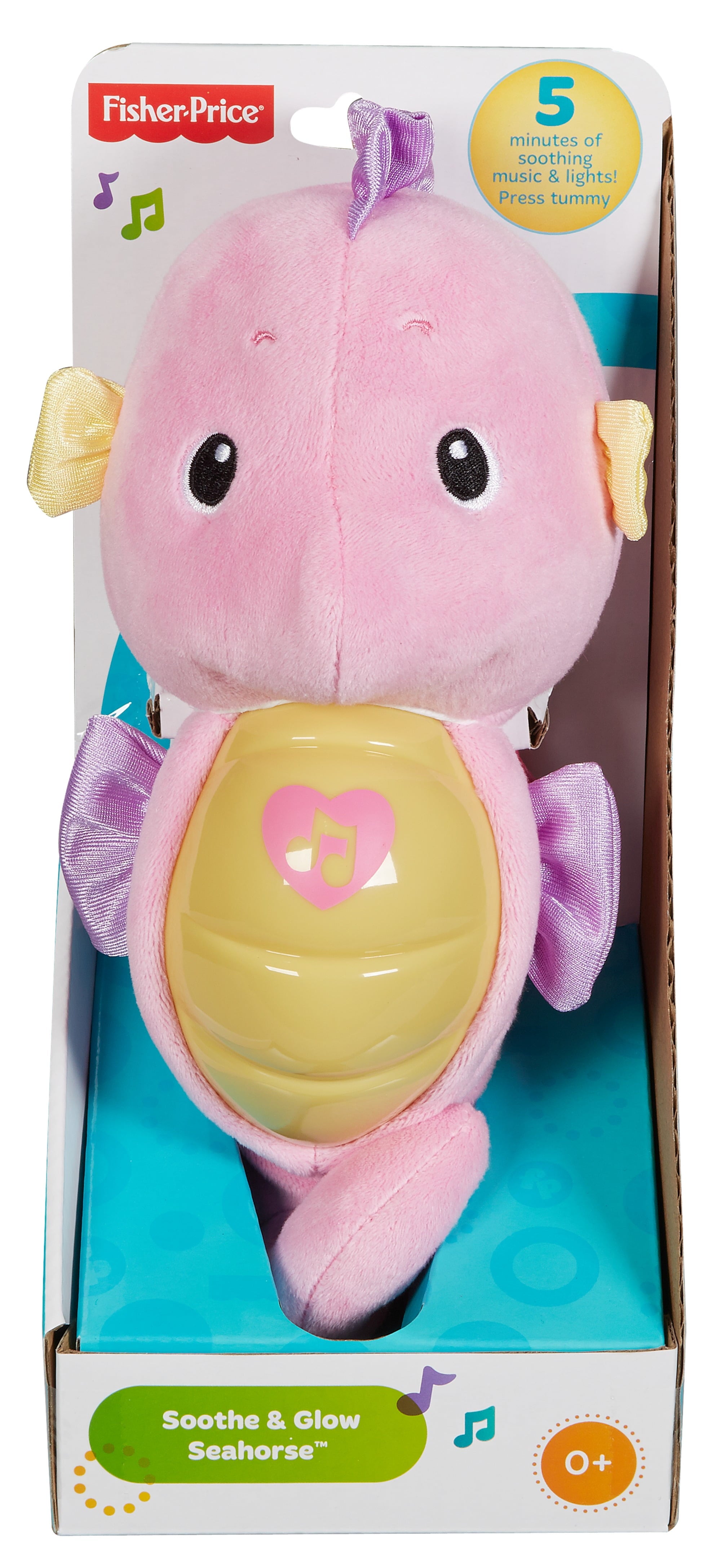 Fisher-Price Soothe & Glow Seahorse, Musical Plush Toy & Sound Machine for Baby with Lights, Pink